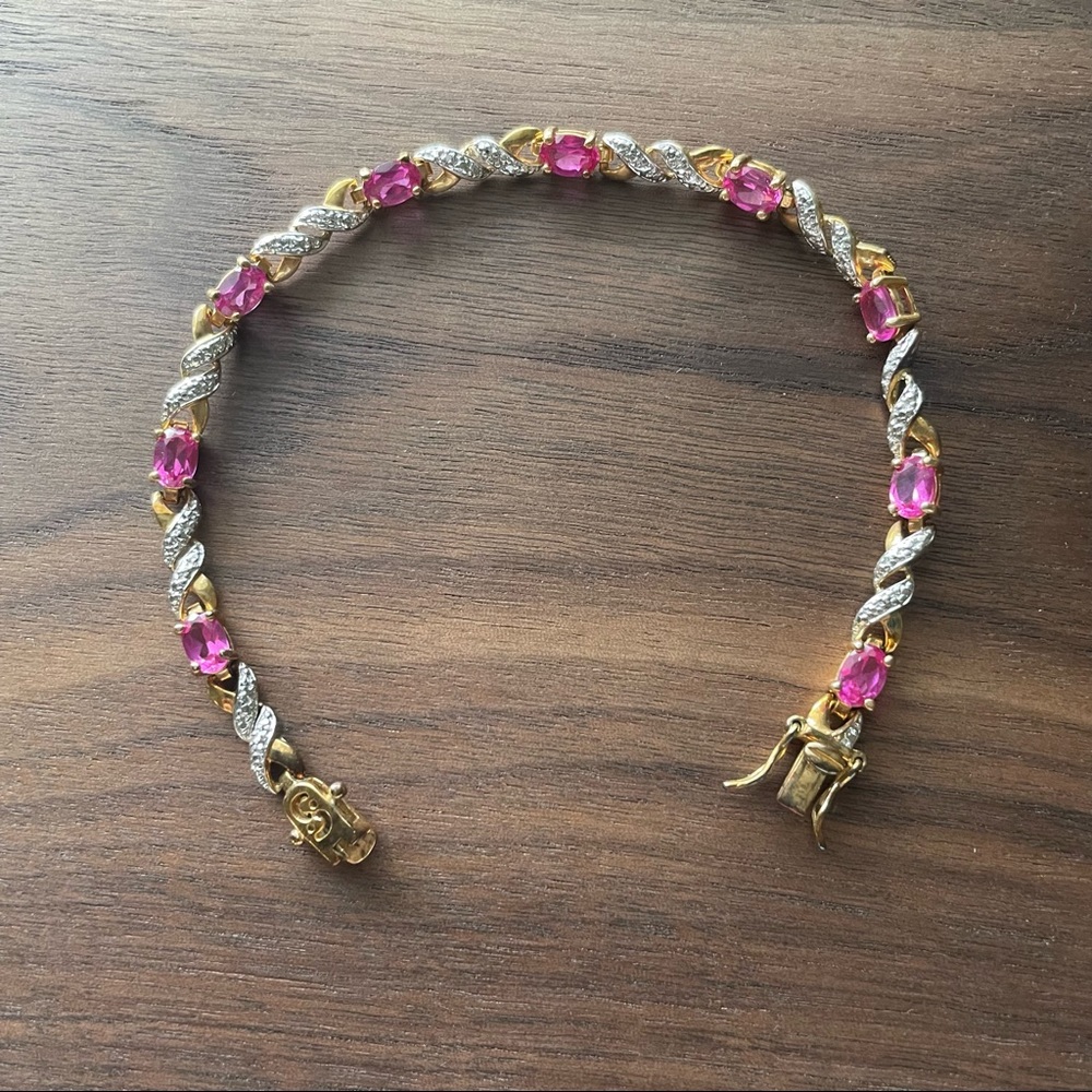 18kt gold over sterling silver pink sapphire bracelet